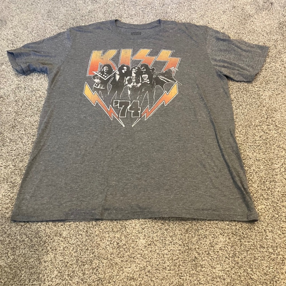 American Classics KISS 74 Rock Band Graphic T-Shirt Womens Large Heather Gray